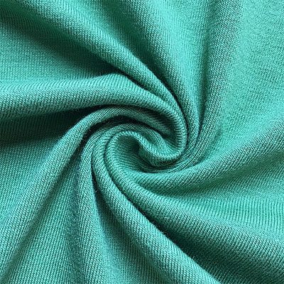 Close-up of teal fabric with a swirl pattern